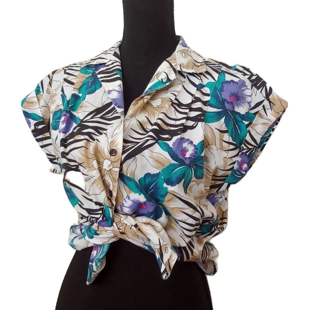 Vintage Tropical Print Top '90s Style